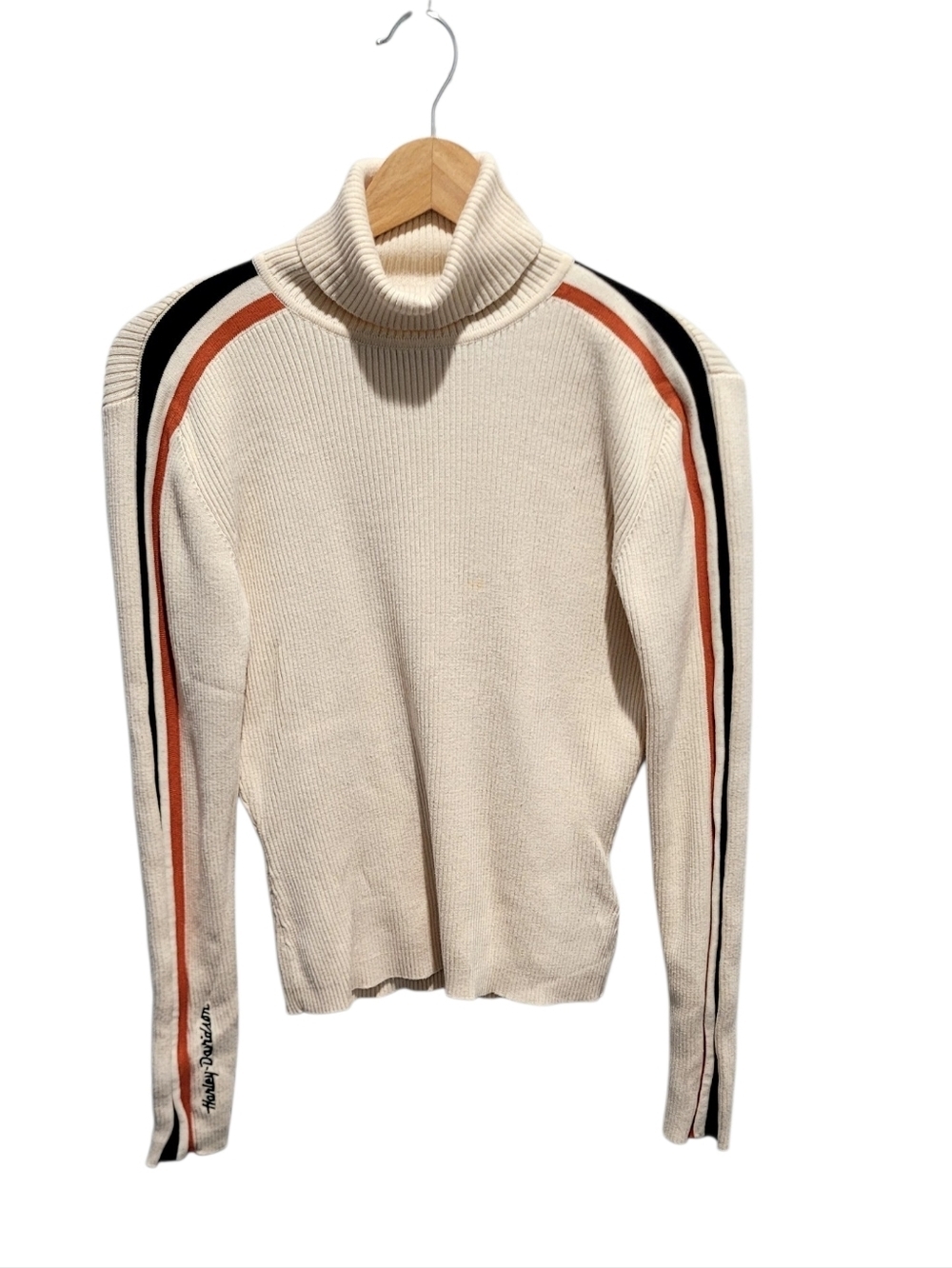 Harley-Davidson Turtleneck Striped Long Sleeve Womens Medium Cotton Top